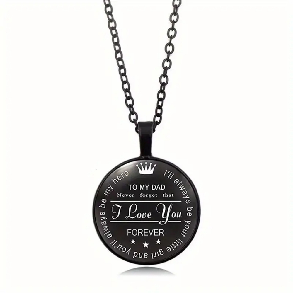 Father's Day Men's Glass  Pendant Necklace TO MY DAD, Color Black. New